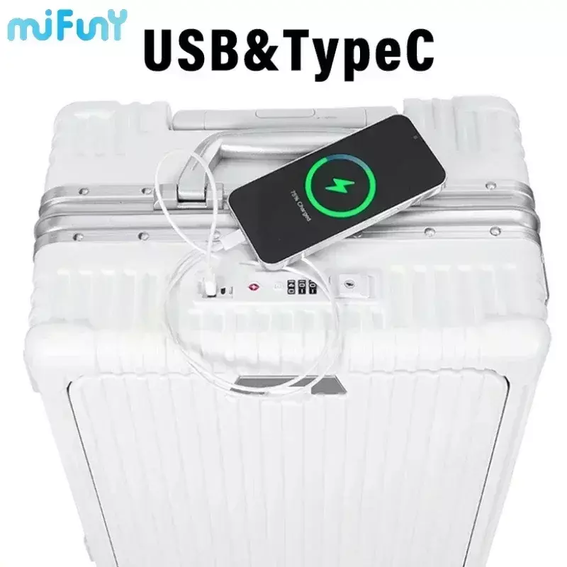 MiFuny-Equipaje rodante de gran capacidad, Maleta de viaje de negocios, caja de embarque abierta frontal sobre ruedas con caja de código USB