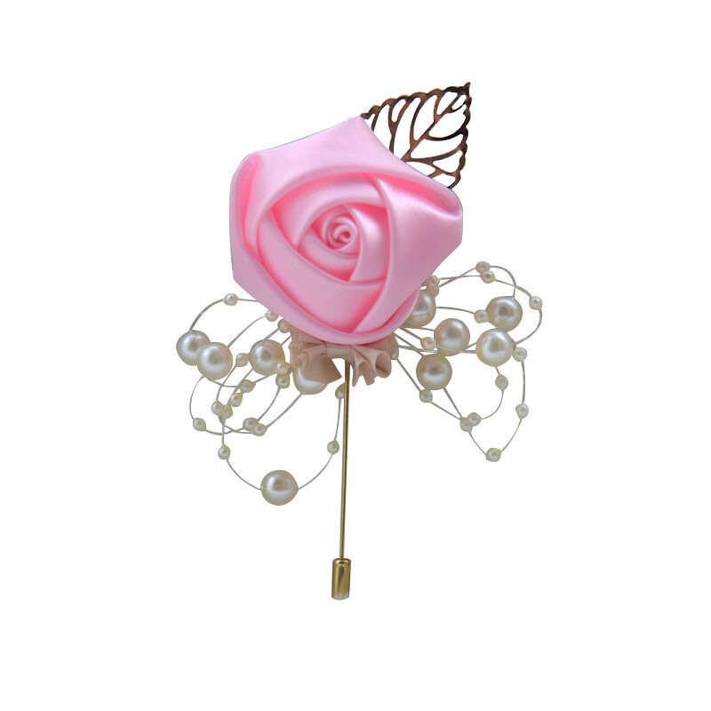 Ribbon Rose Flower Golden Leaf Fashion Brooch Pin For Men Women Silk Buttonhole Groomsmen Party Prom Suit Wedding Accessories