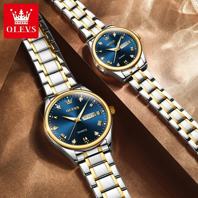 OLEVS New Couple Watch Fashion Brand Luxury Stainless Steel Watch for Men and Women Waterproof Luminous Quartz Wrist Watch Reloj