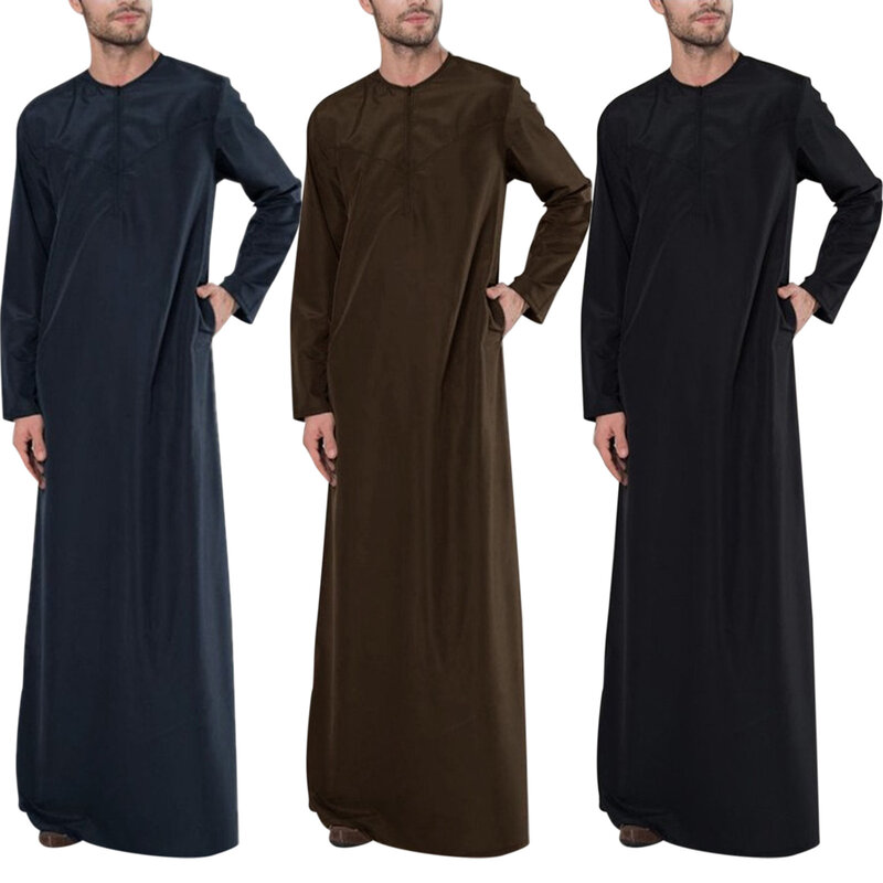 Lengan Panjang Aman Abaya Jubba Thobe untuk Pria Kaftan Pakistan Muslim Arab Saudi Pakaian Islami Pakaian Doa Afgan