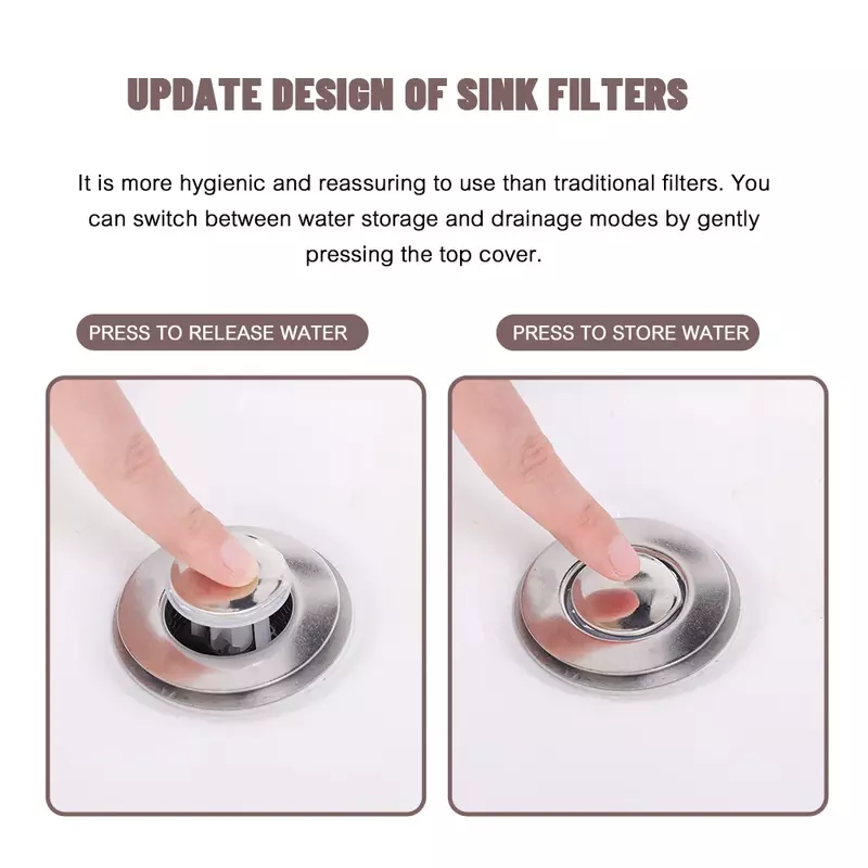 Floor Drain Filter Stainless Steel Pop-Up Bounce Core Basin Stopper Washbasin Plug Anti-clog Hair Catcher Shower Sink Strainer