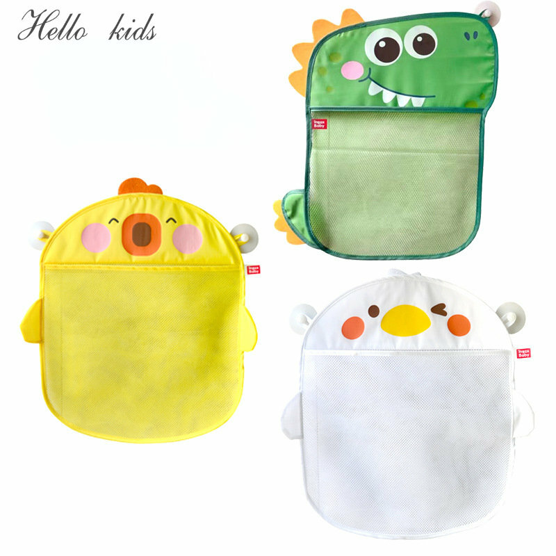 Mainan mandi bayi, tas penyimpanan mainan jala bebek lucu kuat dengan cangkir hisap tas permainan mandi pengatur air untuk anak-anak
