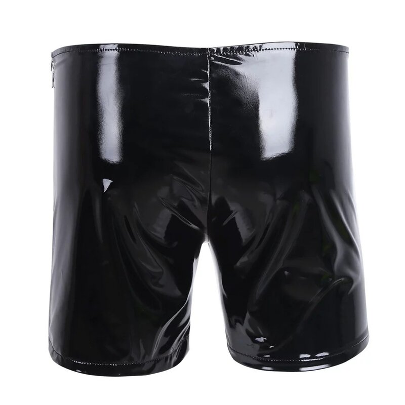 Mnes Pvc Bright Sexy Zipper Casual Boxer Underwear Night Club Dance Show Exotic Pants Large Size