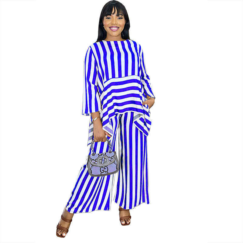 Conjunto africano de 2 piezas para mujer, Top de manga larga y pantalones, trajes de moda para oficina, 2023