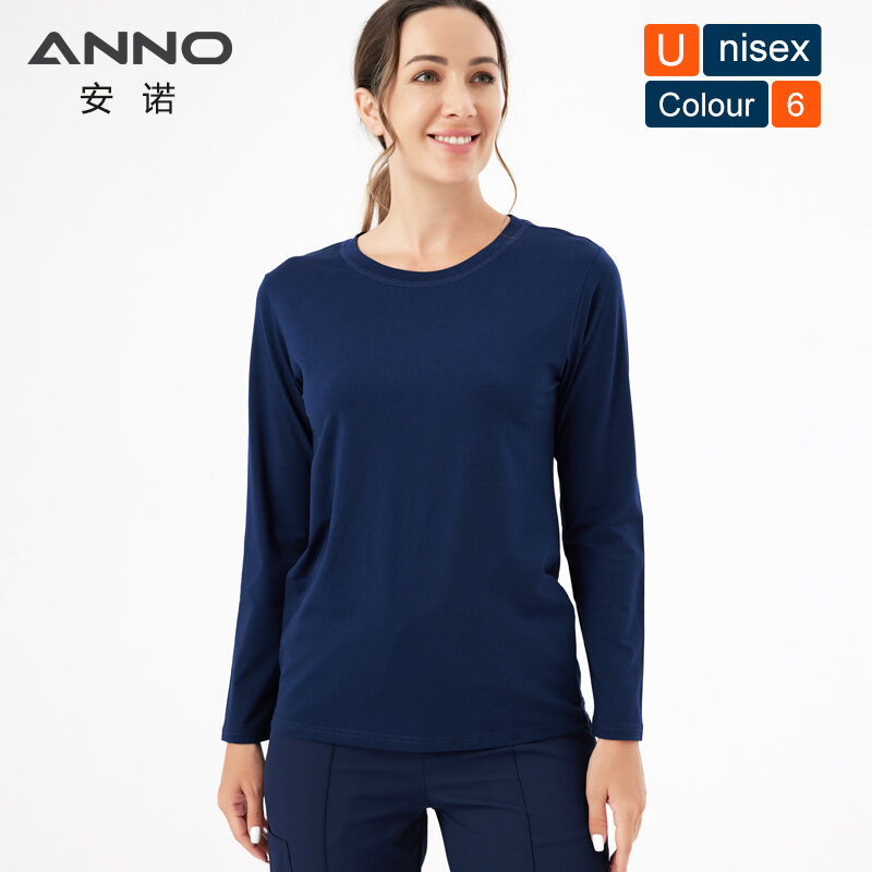 ANNO сохраняет тепло под рубашкой с длинными рукавами, хлопковые скрабы для больницы, аксессуары, оборудование, унисекс, боди, O-образный вырез, внутренняя нижняя одежда