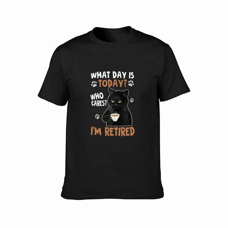 Забавная кошачья кофейная футболка для мальчиков я пенсионер футболки с графическим рисунком кавайная Одежда большого размера черные футболки для мужчин