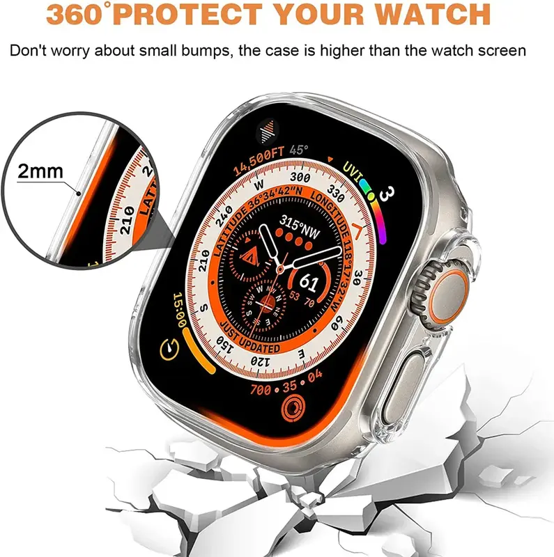 Funda de TPU para Apple Watch Ultra, 49mm, parachoques sin Protector de pantalla, marco Protector resistente a los arañazos para iWatch 8, 45mm, 41mm