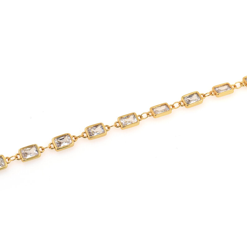 1 Meter Gold Filled Semi-Finished Products Rectangular Zircon Chains Handmade Chains DIY Necklace Bracelet Accessories