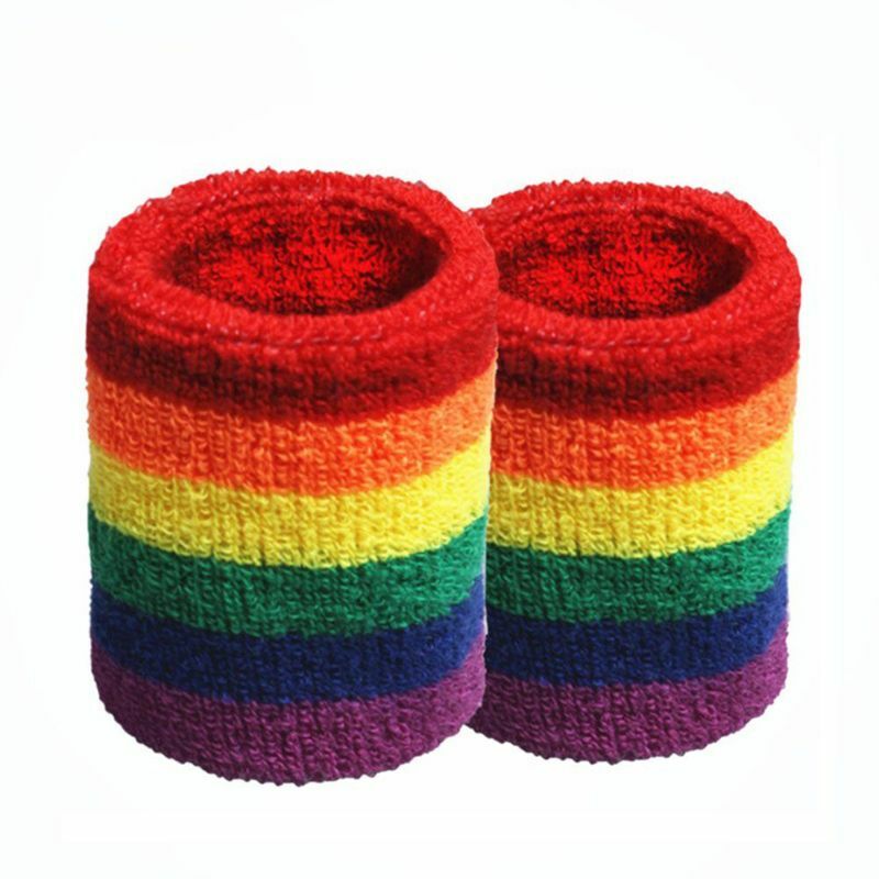Muñequeras deportivas para hombre y mujer, banda para sudor con toalla, rayas coloridas del transpirables