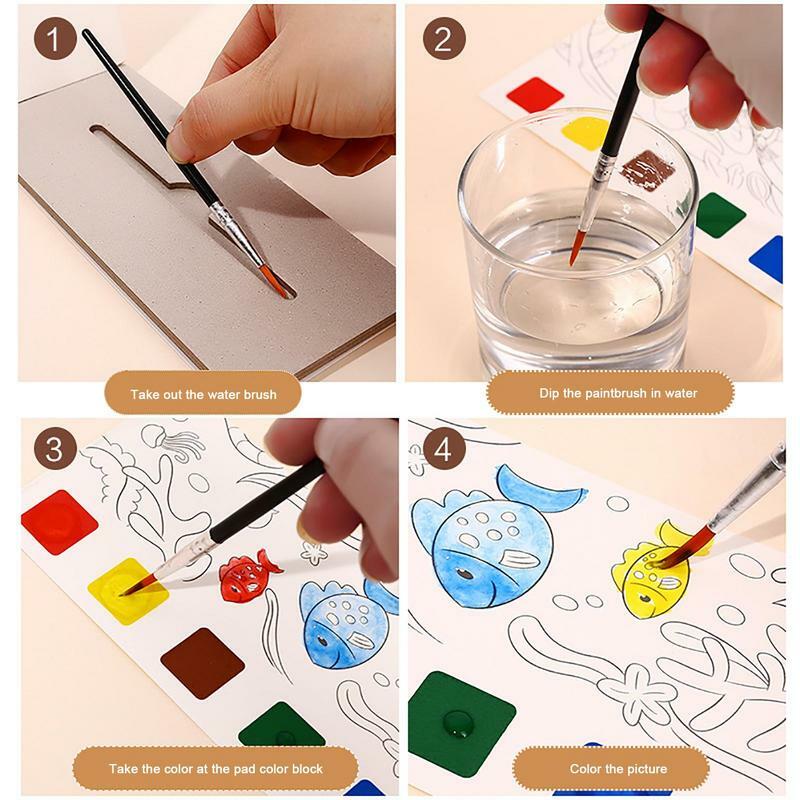 Pocket Watercolor Painting Book For Kids Instructional Kids Watercolor Books Water Coloring Book Set DIY Painting Tools Painting