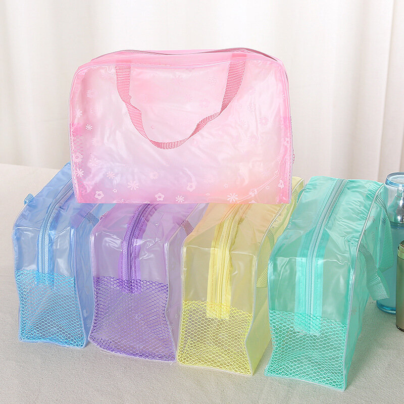 Impermeável transparente PVC armazenamento saco, novo floral PVC saco cosmético, viagem banho higiene maquiagem bolsa, caso beleza 5 cores