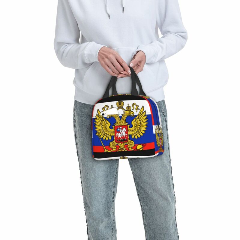 断熱弁当バッグ,アルミフォイル付きランチバッグ,ミールパック,アイスハンドバッグ,ロシアの旗,学生