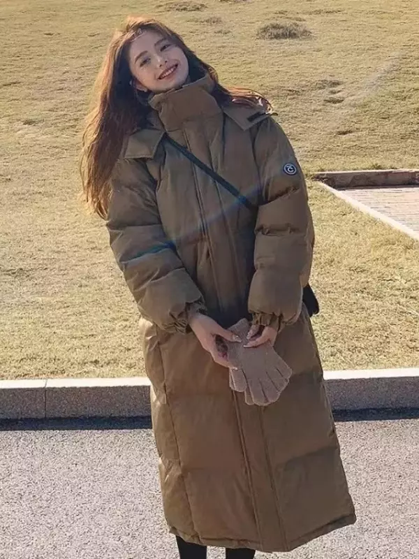 Черная длинная парка, зимнее пальто, женская пуховая куртка с капюшоном, стеганая куртка, утепленная теплая корейская модная зимняя куртка, Новинка