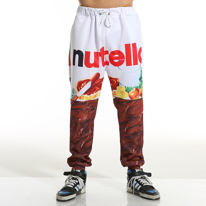 Unisex Pintado Nutella Jogger Pants, 3D Food Print, Roupas Casuais, Moda Hip Hop, Homens e Mulheres, Plus Size, S-7XL, Hot