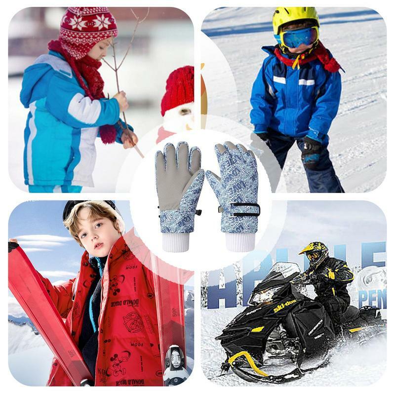 Luvas de neve acolchoadas infantis, luvas à prova de vento, inverno quente com forro polar, snowboard e esqui para Bo