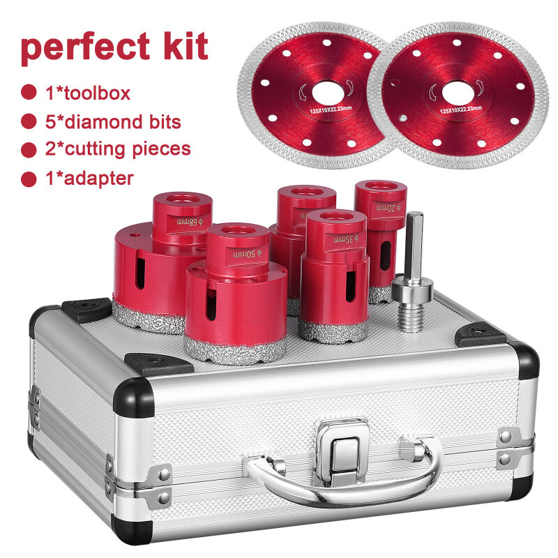 Diamond Tile Drill Set for Tiles Glass Drill 20/32/45/55/68mm with 2 Blades and M14 Adapter Drill, Tile Drill for Angle Grinder
