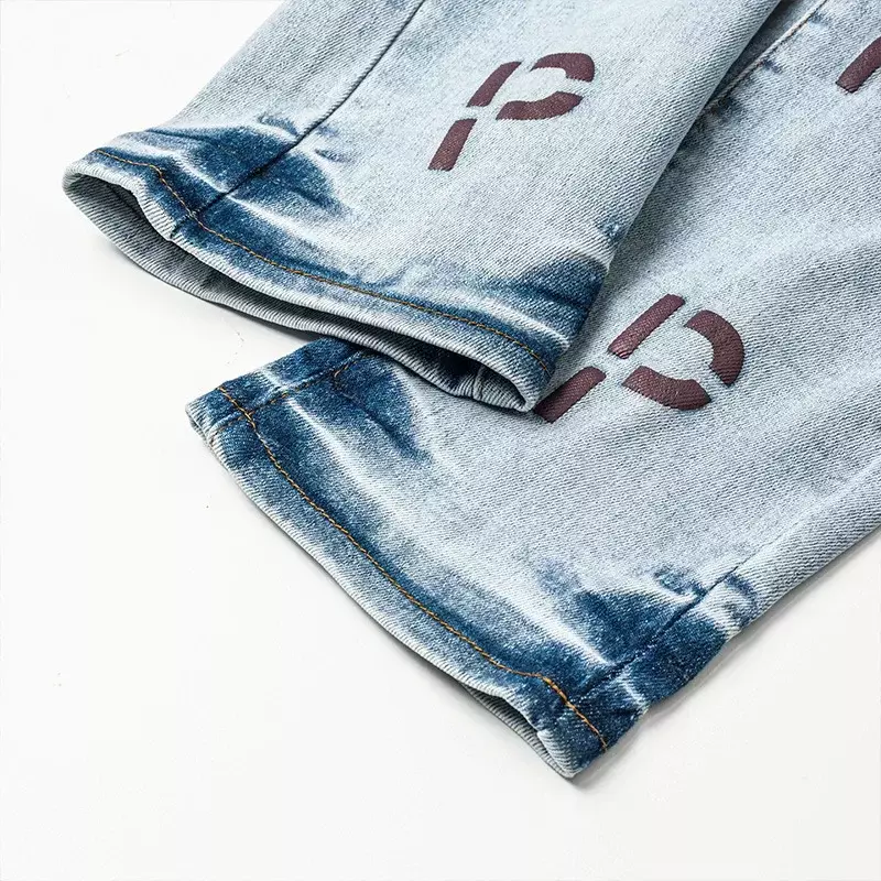 Celana Jeans merek ROCA ungu kualitas tinggi sulaman huruf P celana kaki lurus gaya dan ramping