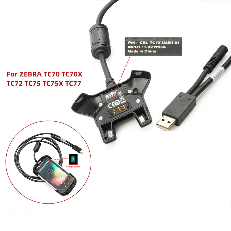 Novo carregador de energia para zebra motorola símbolo tc70 tc70x tc72 tc75 tc75x tc77 CBL-TC7X-USB1-01 cabo carregamento com adaptador