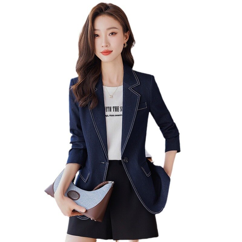 Blazer feminino formal de manga comprida, vestuário feminino do escritório, roupa de negócios do trabalho, jaqueta fina, casaco feminino primavera, terno feminino outono, casacos