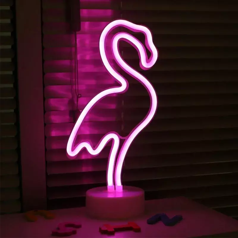 Lampu tanda Neon LED USB dekorasi Flamingo Unicorn lampu pelangi bulan untuk rumah anak kamar samping tempat tidur lampu malam lampu dekorasi untuk Natal