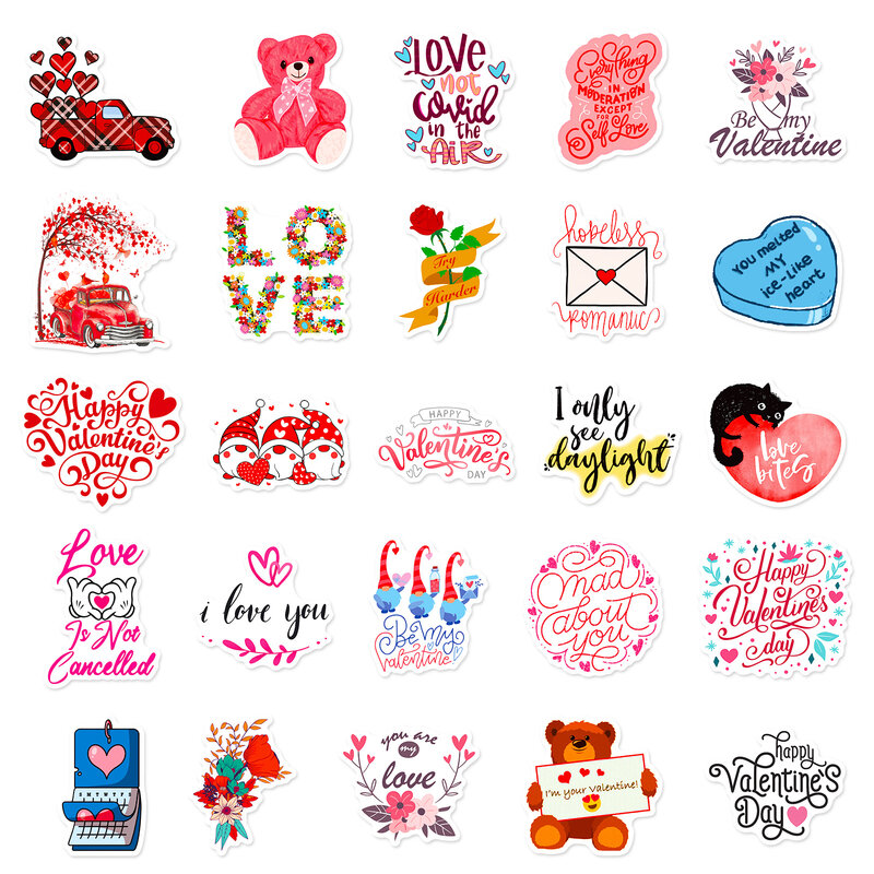 50 Stück romantische Valentinstag Serie Graffiti Aufkleber geeignet für Laptop Helme Desktop-Dekoration DIY Aufkleber Spielzeug