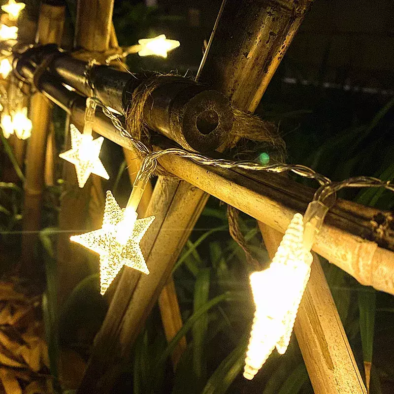 Solar String Lights LED Star Lamp with 8 Modes Waterproof Star Flower Patio Light for Garden Fence Backyard Outdoor Decoration