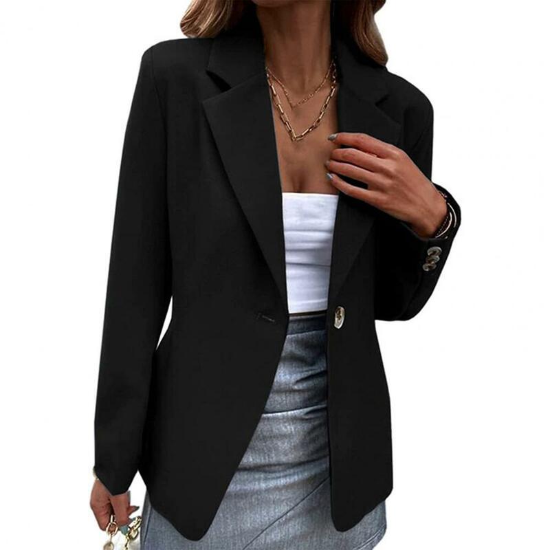 เสื้อเบลเซอร์คอปกแขนยาวสำหรับผู้หญิง, เสื้อแจ็คเก็ตสีล้วนกระดุมหนึ่งเม็ดเสื้อใส่เดินทางแบบเจ้าอารมณ์