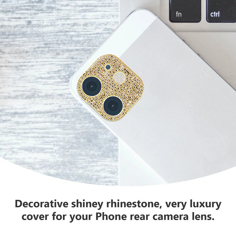 Rhinestone Metal Camera Cover, Flash Diamond Lens Film, Protetor do telefone celular, 12
