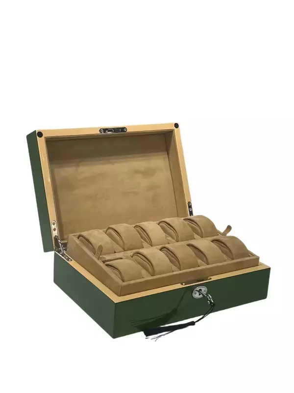 Grosir kotak jam tangan kapasitas besar kotak penyimpanan jam tangan GMT kayu hijau kualitas tinggi properti tampilan kotak hadiah