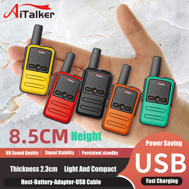 AiTalker-walkie-talkie Mini, Radio de 1 ~ 5Km, UHF, regalo, transceptor bidireccional, fuselaje colorido, nueva licencia, habla gratis