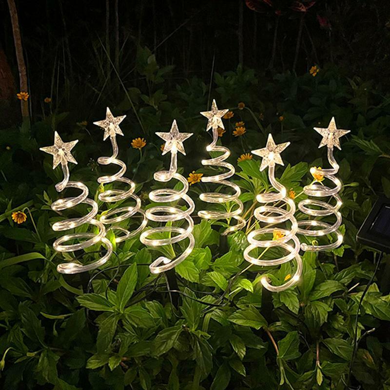 Lampu LED tenaga surya lampu pohon Natal tahan air luar ruangan dekorasi taman rumput jalur pasak cahaya matahari bertenaga cahaya lampu tali