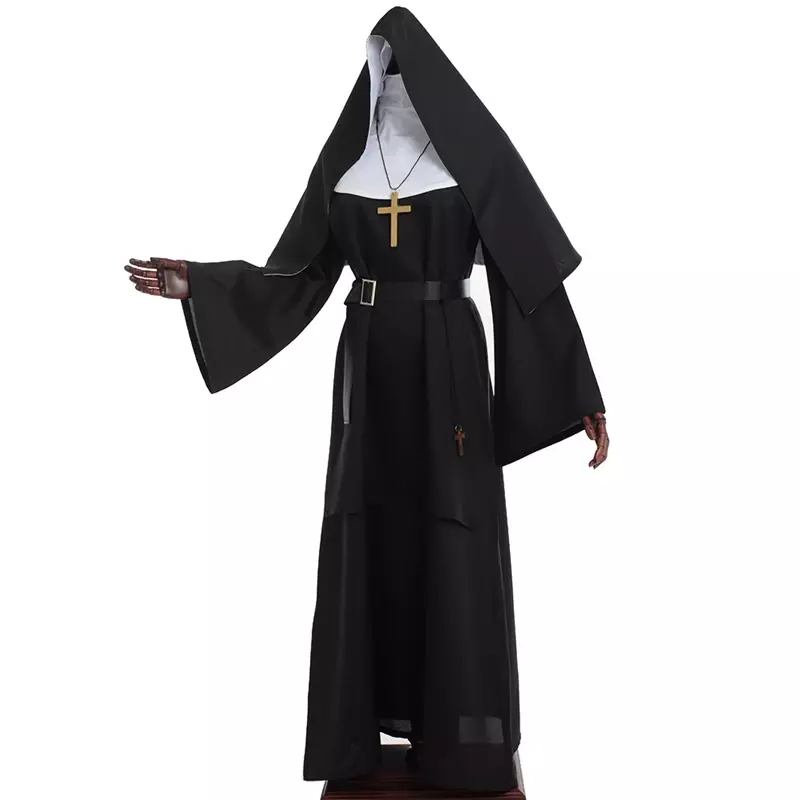 2024 Plus Size Halloween Costumes For Women Scary Nun Cosplay Dress Black Virgin Mary Carnival Demonic Medieval Costume S-3XL