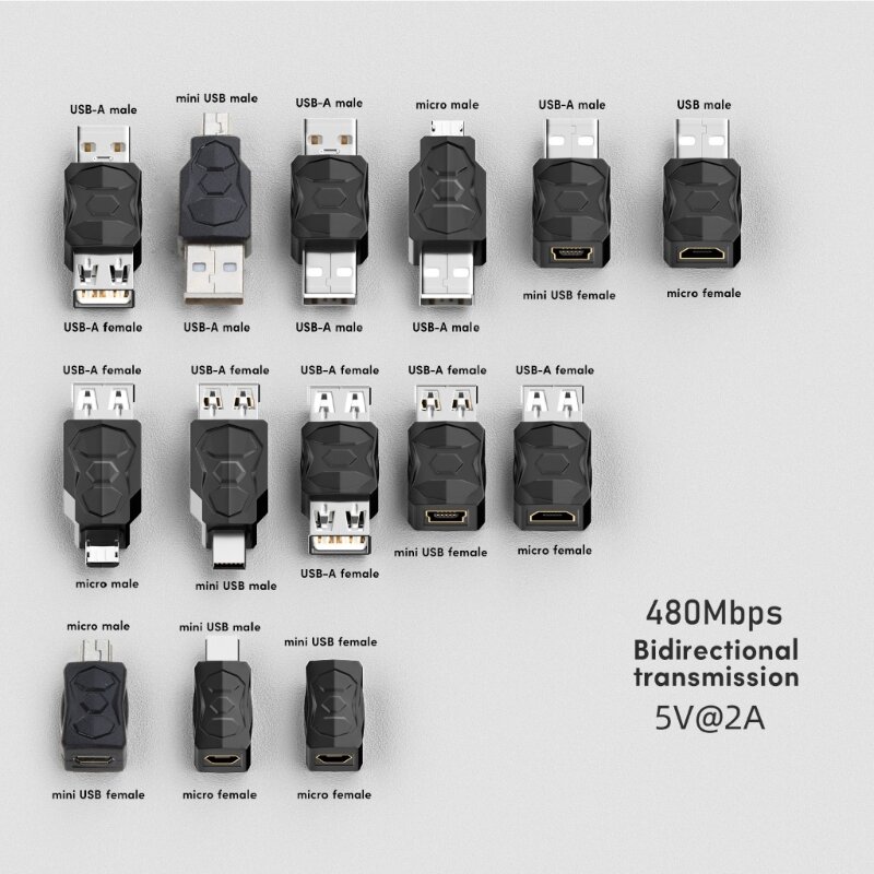 USB-MicroUSB/Mini-USB-Stecker/Buchse-Konverter-Adapter, USB-Wechseladapter