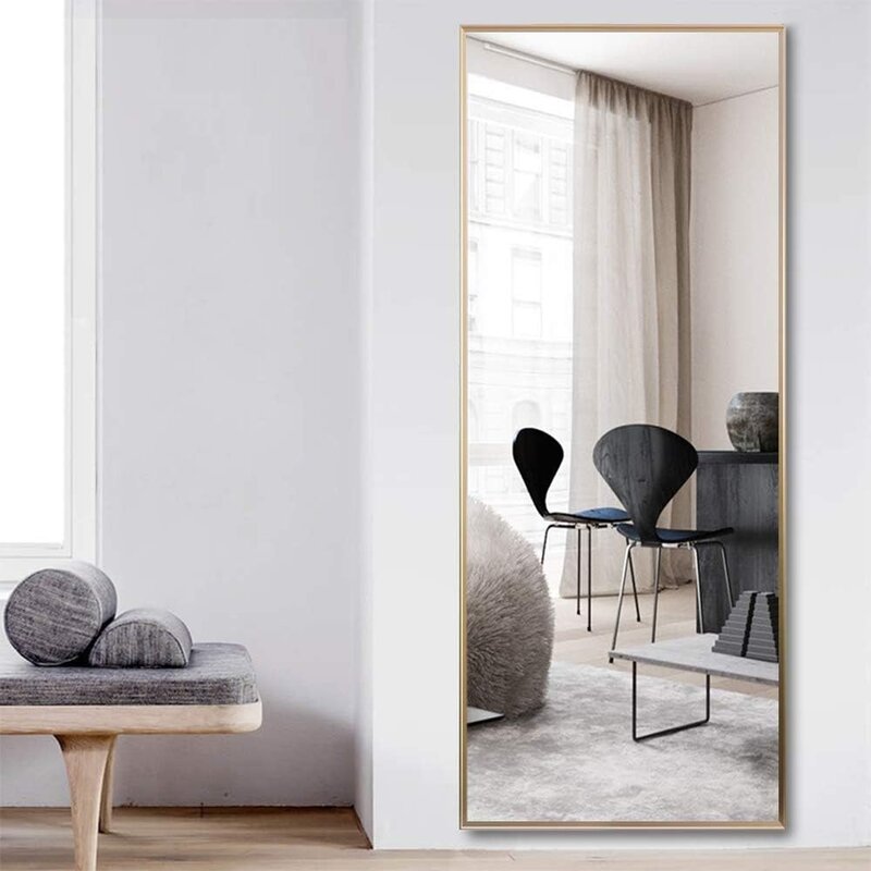 Полноразмерное зеркало от пола до потолка с подставкой для спальни/гардеробной/подвесным зеркалом для туалетного столика, золотистое