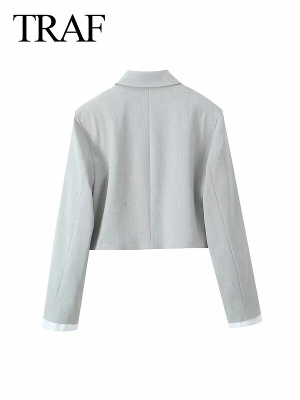 TRAF-Chaqueta corta con bolsillo para mujer, abrigo elegante de manga larga con solapa y botones ocultos, a la moda, para Primavera, 2024