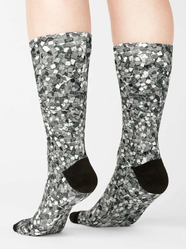 Серебристые конфетти, женские носки, забавные дизайнерские носки, мужские женские носки