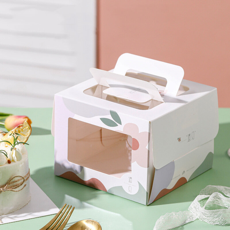 Индивидуальный продукт, белый картон, новый дизайн, коробка для пищевых продуктов, упаковочная коробка, коробки для тортов с ручкой