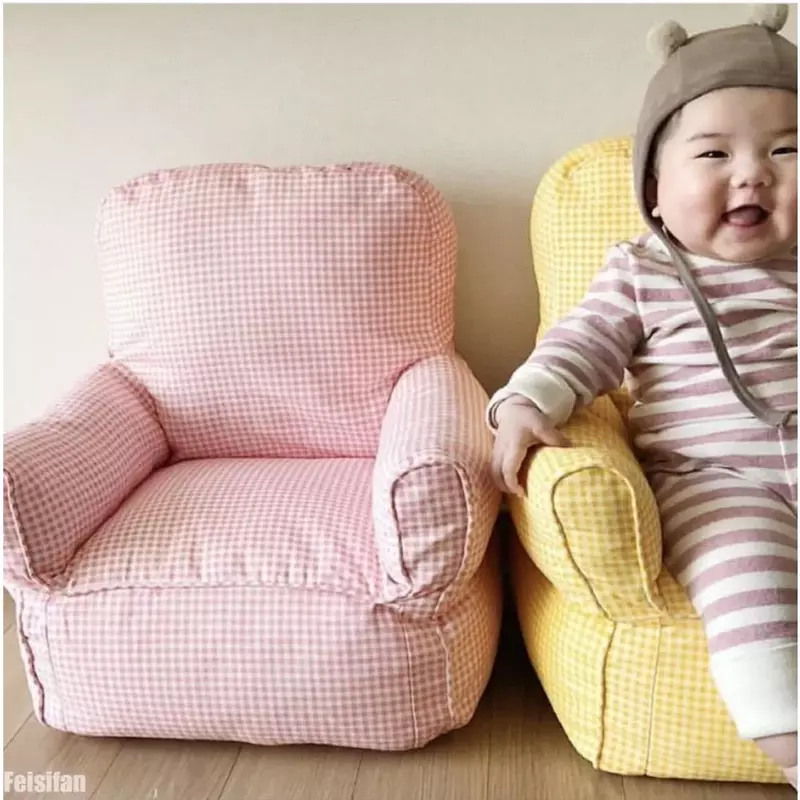 Children's Single Sofa INS Bean Bag Plaid Canvas Mini Chair Kindergarten Seat Early Education Institution Baby Furniture
