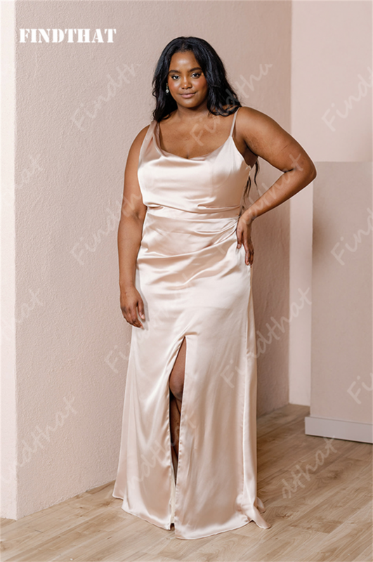 Findthat Elegant Ruched Neck Satin Bridesmaid Dresses 2024 Mermaid Evening Party Gown with Slit Floor Length Vestidos De Fiesta
