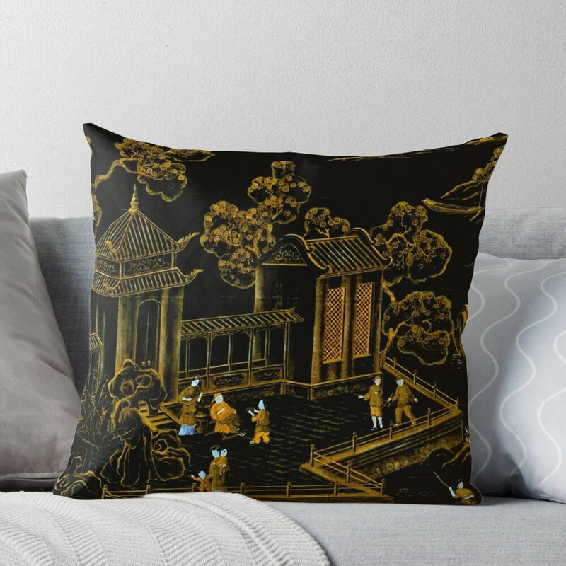 black and gold oriental silk pagodas Throw Pillow autumn pillowcase Christmas Throw Pillows Covers