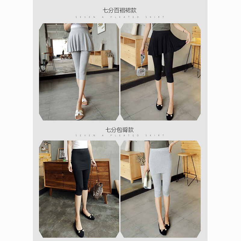 Invisible Zipper Open Modal Fake Two-Piece Pleated Pantskirt Hip Skirt Leggings Summer Thin Tight-Fitting Outerwear Dance