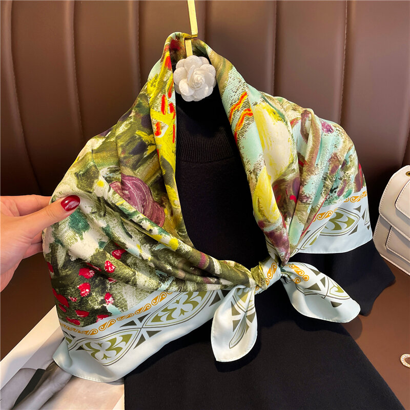 Popular sarja 90cm lenço headkerchief moda feminina xale envolve srping bandana lenço de cabelo feminino hijab echarpe