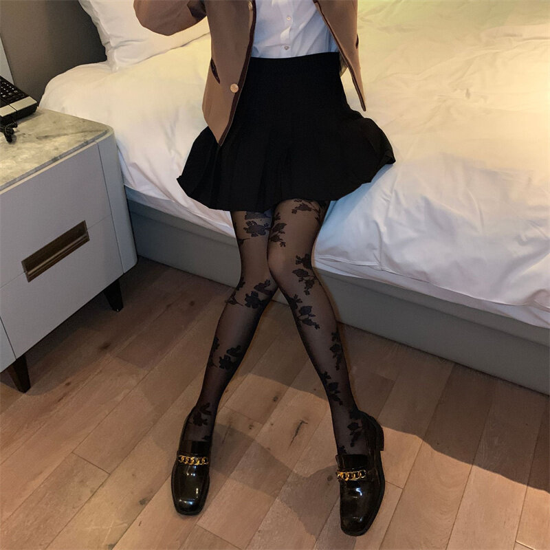 Nova moda 15D Rose Jacquard collants feminino sexy preto branco ultra-fino estilo anti-gancho seda meia-calça