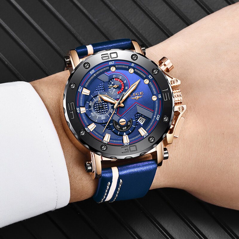 Часы наручные LIGE Мужские кварцевые с хронографом, брендовые Роскошные спортивные армейские в стиле милитари, 2022