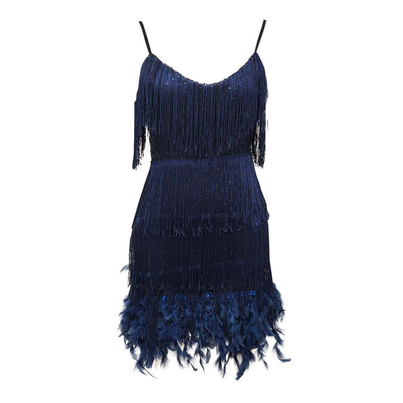 Dresses For Women 2024 Spaghetti Strap Solid Color Tassel Feather Trim Cocktail Dresses Party Formal Dresses For Women Trendy