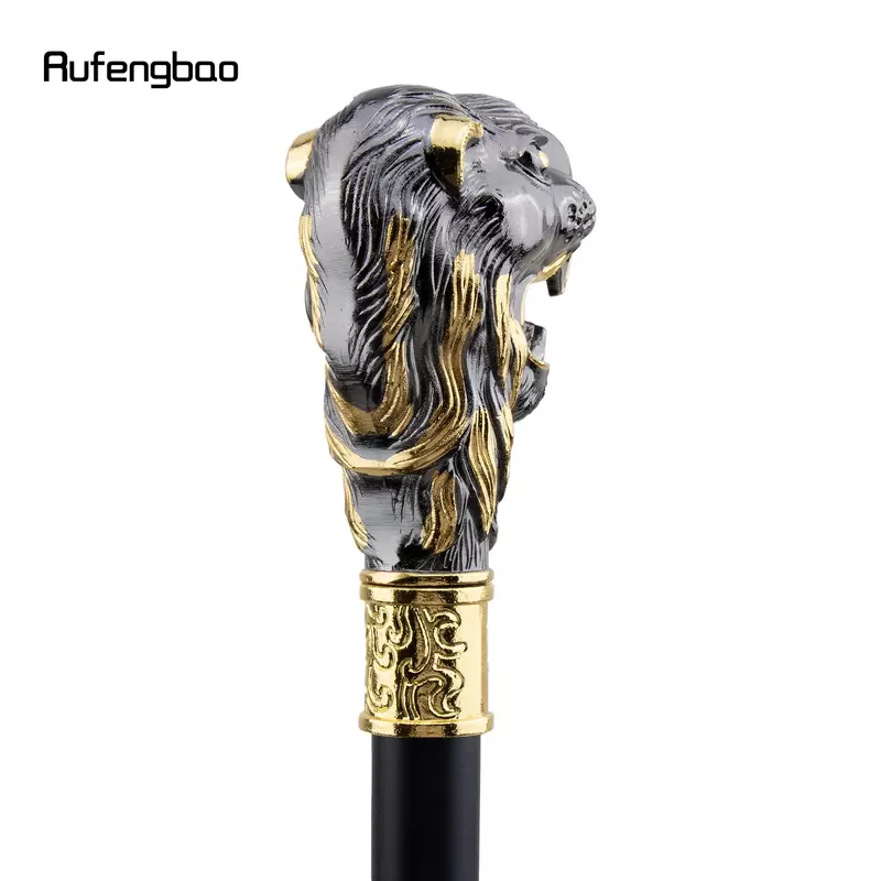 Golden Black Lion Head with Mustache Single Joint Fashion Walking Stick Decorative Vampire Cospaly Walking Cane Crosier 93cm