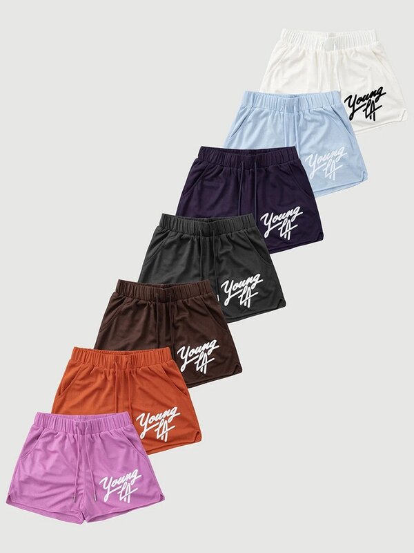 Y2k American Knee Short, Calça de malha de secagem rápida, Individualidade, Casual, Desporto, Corrida, Squat, Basquetebol, Fitness, Verão