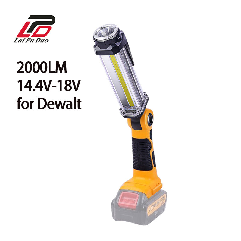 Luz de trabajo LED Dewalt de 2000LM, 14,4 V-18V, batería de iones de litio, linterna USB, nueva linterna LED portátil