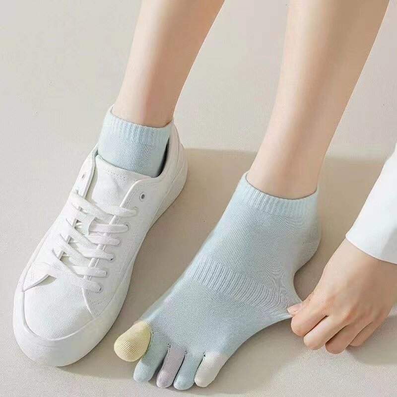 1 Pairs Fashion Women's Five Finger Socks Soft Breathable Cotton Color Blocking Split Toe Socks Girls Sports Ankle Short Socks