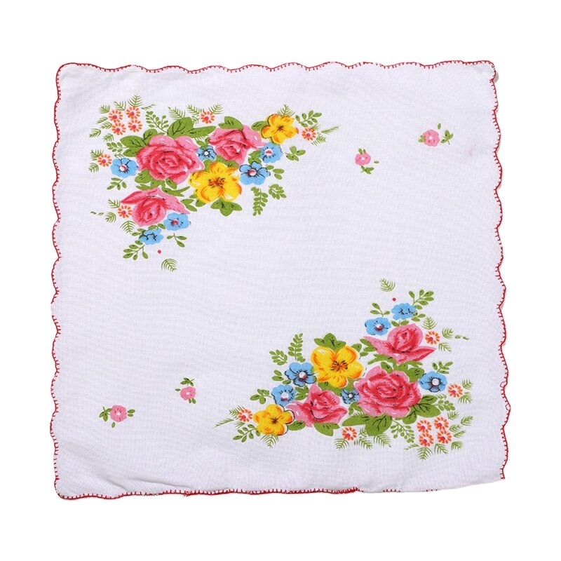 2024 New 6Pcs Women Floral Handkerchiefs Pocket Handkerchief Natural Cotton Reusable Wedding Party Baby Shower Supplies for Girl